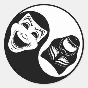 Theatre Yin Yang Design - Comedy and Tragedy Masks Classic Round Sticker
