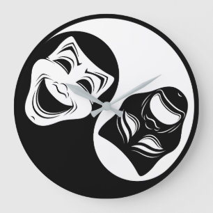 Theatre Yin Yang Design - Comedy and Tragedy Masks Large Clock