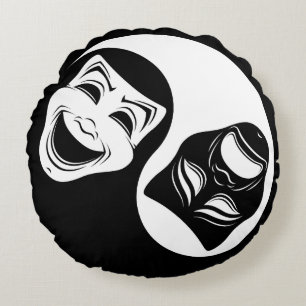 Theatre Yin Yang Design - Comedy and Tragedy Masks Round Cushion