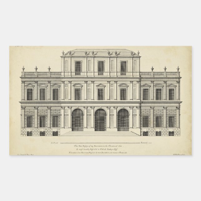 Theatrical Style Façade by Colen Campbell Rectangular Sticker (Front)