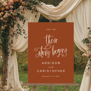 Their Story Begins Terracotta Wedding Welcome Acrylic Sign