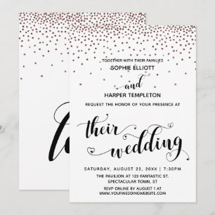 Their Wedding Hearts Script Rose Gold Confetti Invitation