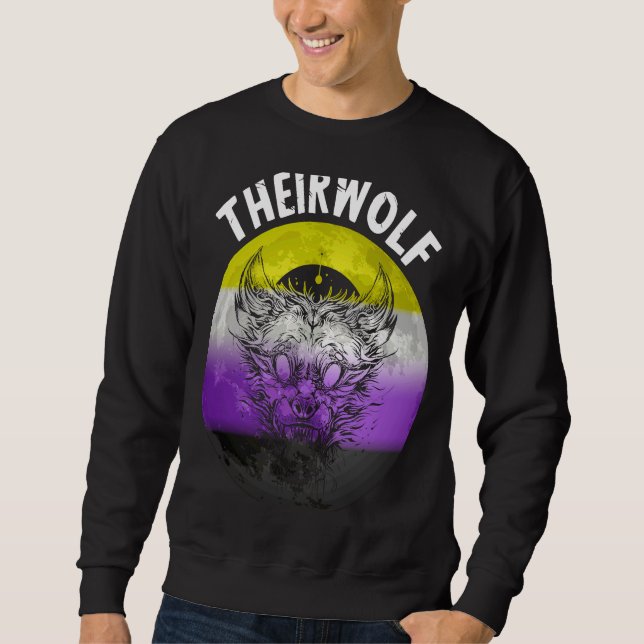 Theirwolf Nonbinary Flag LGBTQ Genderqueer Nonbina Sweatshirt (Front)