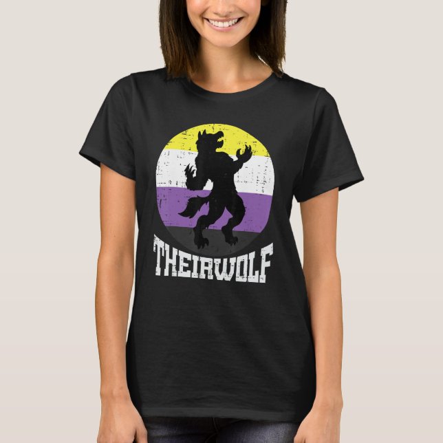 Theirwolf Nonbinary Pride Non Binary Enby NB Flag  T-Shirt (Front)
