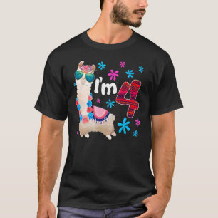 Theme 4th Farm Birthday Llama I'm 4 Year Old Girl T-Shirt