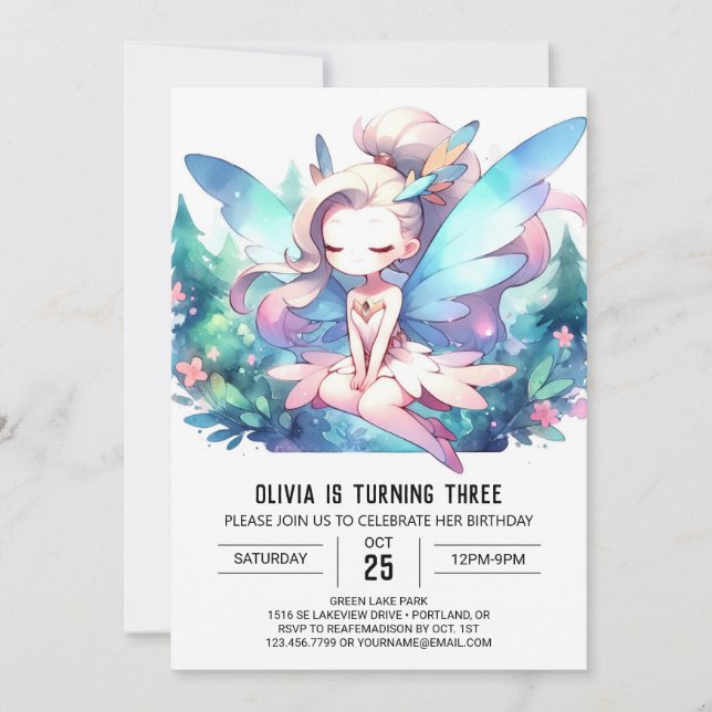 Theme Adorable Fairy Birthday Invitation (Front)