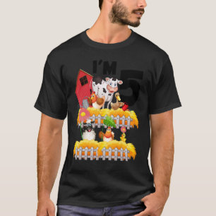 Theme Farm Animals 5th Birthday I'm 5 Year Old Lit T-Shirt