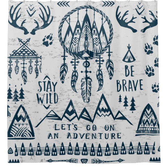 Theme of travel and adventure shower curtain (Front)