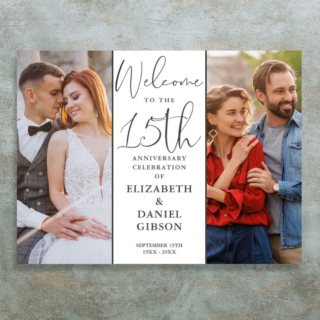 Then And Now 2 Photo 15th Anniversary Welcome Sign (Then And Now 2 Photo 15th Anniversary Welcome Sign)