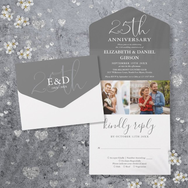 Then And Now 2 Photo 25th Wedding Anniversary All In One Invitation (Then And Now 2 Photo 25th Wedding Anniversary All In One Invitation)