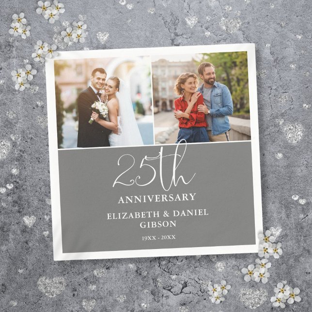 Then And Now 2 Photo 25th Wedding Anniversary Napkin (Then And Now 2 Photo 25th Wedding Anniversary Napkins)