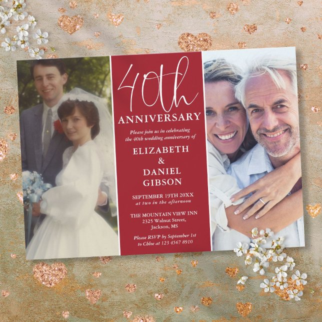 Then And Now 2 Photo 40th Wedding Anniversary Invitation (Then And Now 2 Photo 40th Wedding Anniversary Invitation)