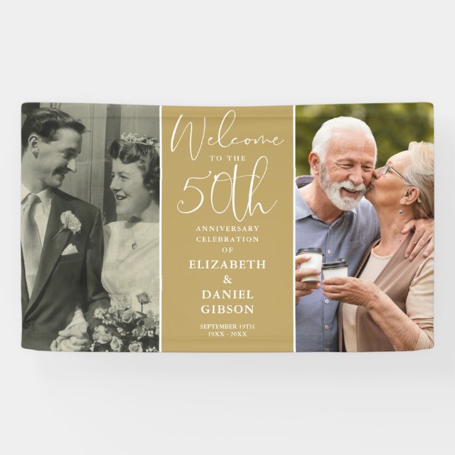 Then And Now 2 Photo 50th Anniversary Welcome Banner (Horizontal)