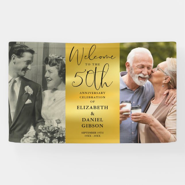 Then And Now 2 Photo 50th Anniversary Welcome Banner (Horizontal)