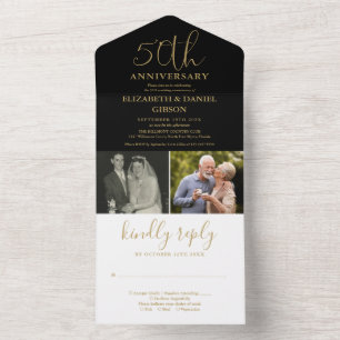 Then And Now 2 Photo 50th Wedding Anniversary Gold All In One Invitation