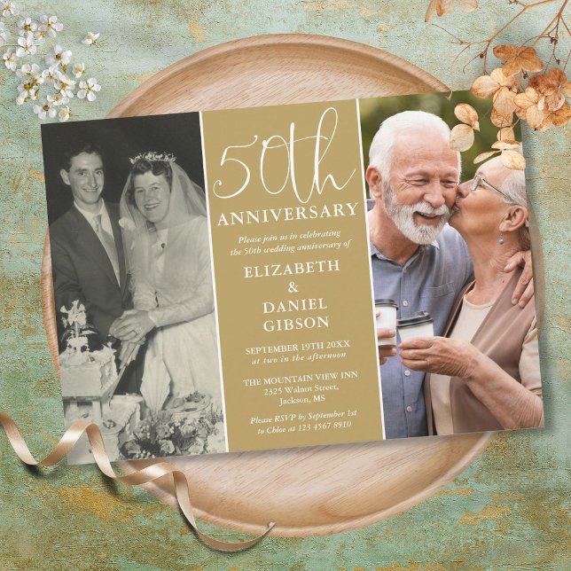 Then And Now 2 Photo 50th Wedding Anniversary Invitation (Then And Now 2 Photo 50th Wedding Anniversary Invitation)