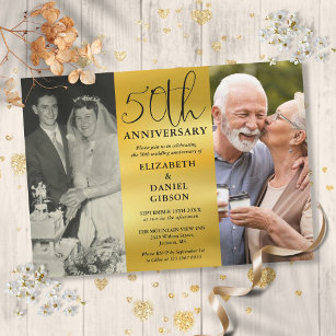 Then And Now 2 Photo 50th Wedding Anniversary Invitation