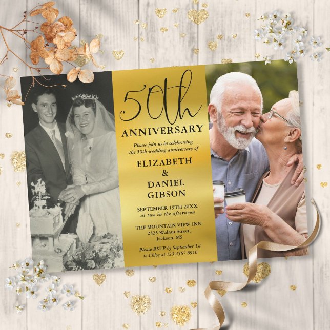 Then And Now 2 Photo 50th Wedding Anniversary Invitation (Then And Now 2 Photo 50th Wedding Anniversary Invitation)