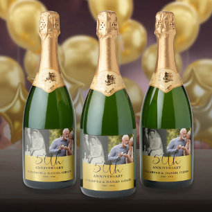 Then And Now 2 Photo 50th Wedding Anniversary Sparkling Wine Label