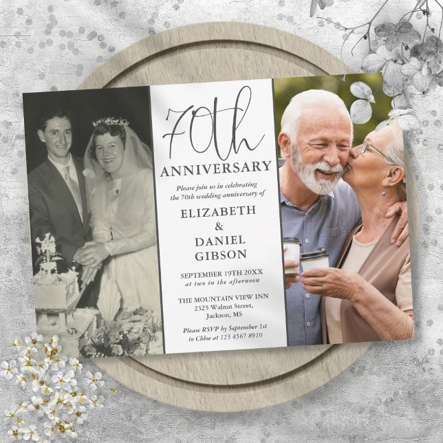 Then And Now 2 Photo 70th Wedding Anniversary Invitation (Then And Now 2 Photo 70th Wedding Anniversary Invitation)