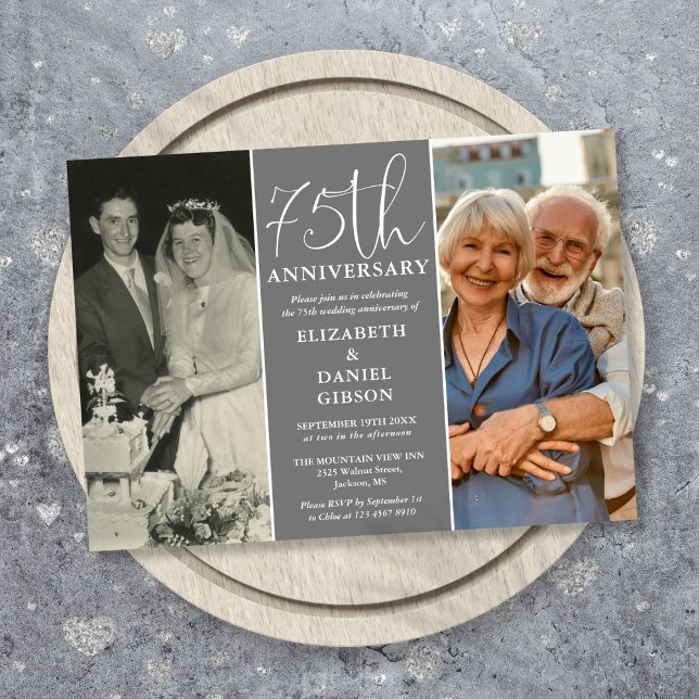 Then And Now 2 Photo 75th Wedding Anniversary Invitation (Then And Now 2 Photo 75th Wedding Anniversary Invitation)