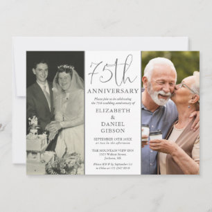 Then And Now 2 Photo 75th Wedding Anniversary Invitation