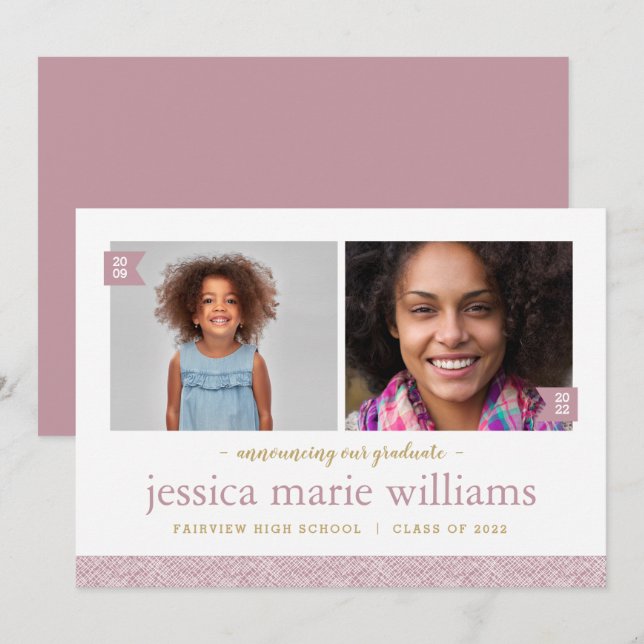 Then and Now 2 Photo Graduation Announcement (Front/Back)