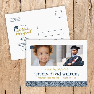 Then and Now 2 Photo Graduation Party Invitation