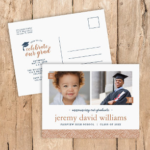 Then and Now 2 Photo Graduation Party Invitation