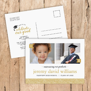 Then and Now 2 Photo Graduation Party Invitation