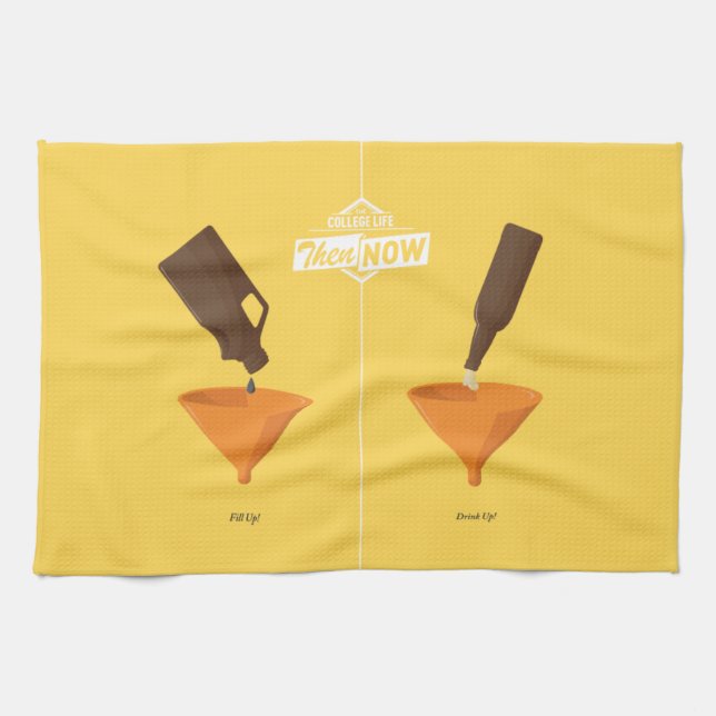 Then And Now: Beer Pong Tea Towel (Horizontal)