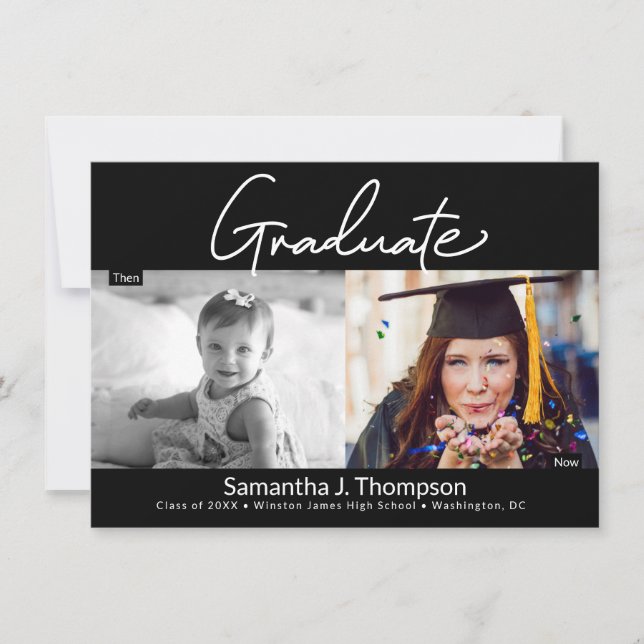 Then and Now high school Graduate photo Announcement (Front)