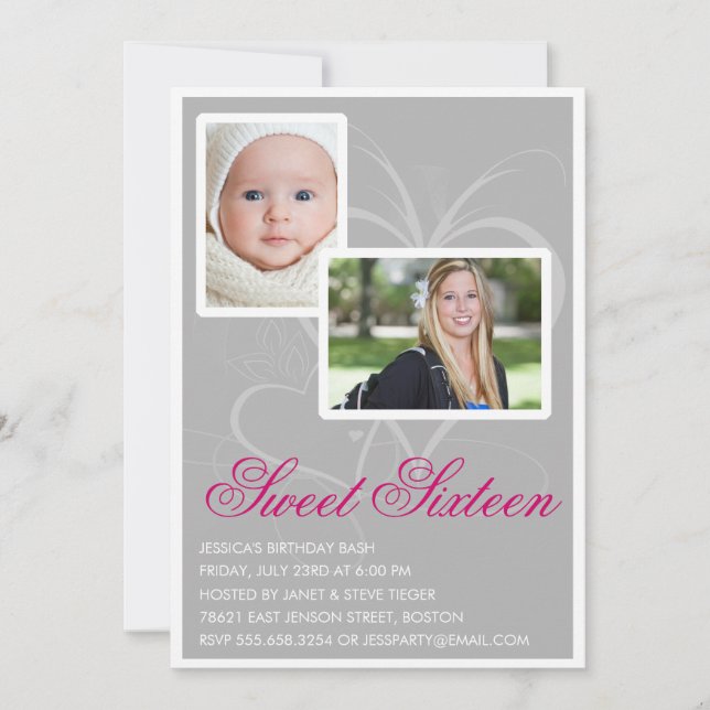 Then and Now Sweet 16 Birthday Party Invitations (Front)