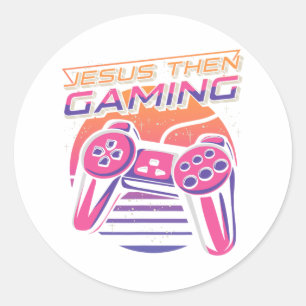 Then Gaming Gamer Christian Boys Video Game Contro Classic Round Sticker