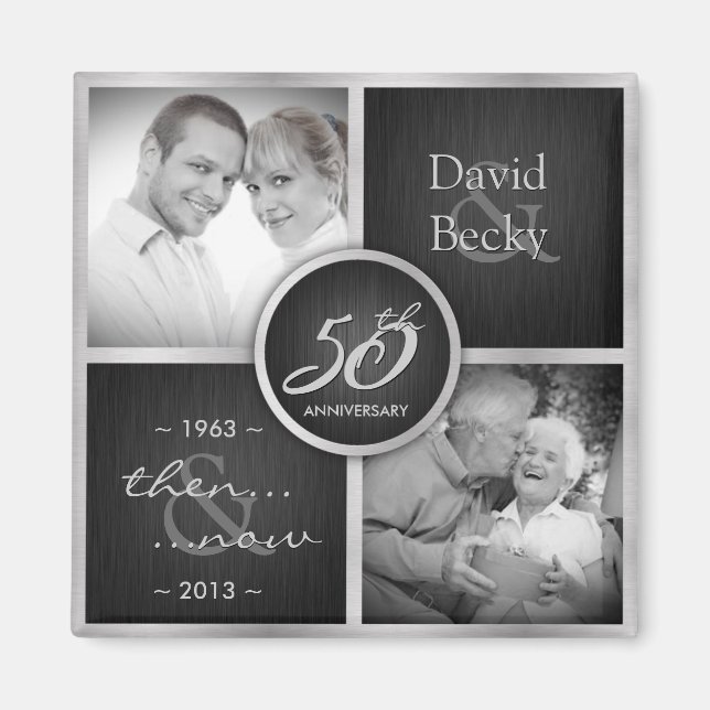 Then & Now Black & Silver 50th Wedding anniversary Magnet (Front)