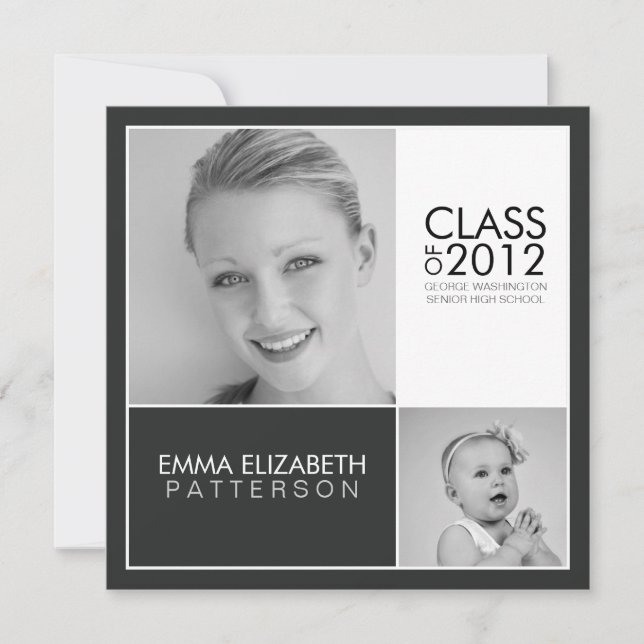 Then Now Black & White Graduation Party Invitation (Front)