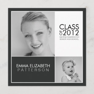 Then Now Black & White Graduation Party Invitation