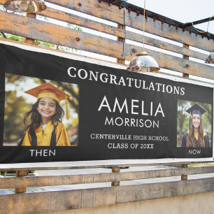 Then & Now Black White Photo Graduate Graduation Banner