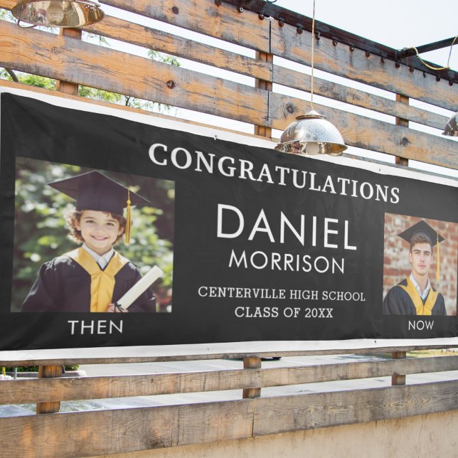 Then & Now Black White Photo Graduation Grad Banner (Creator Uploaded)