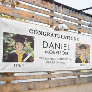 Then & Now Black White Photo Graduation Grad Banner