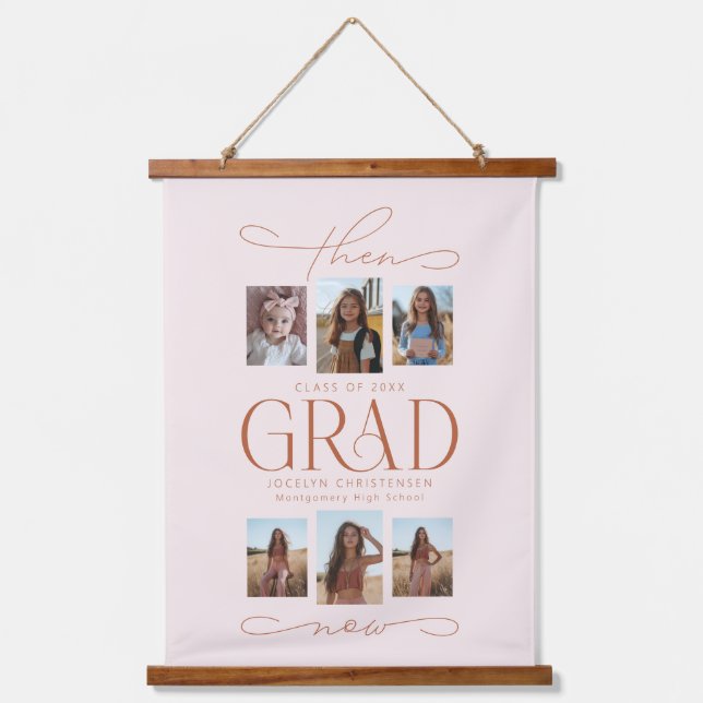 Then & Now Grad Photo Collage Graduation Keepsake Hanging Tapestry (Front)
