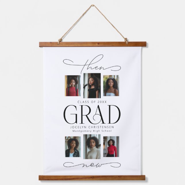 Then & Now Grad Photo Collage Graduation Keepsake Hanging Tapestry (Front)