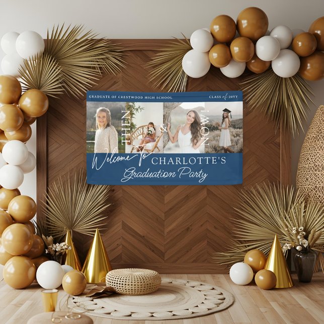 Then & Now Graduation Party Grad Photos Welcome Banner (Then & Now Graduation Party Grad Photos Welcome Banner)