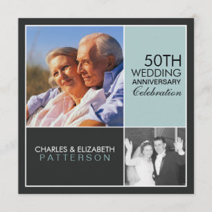 Then Now Modern Block Anniversary Party Invitation