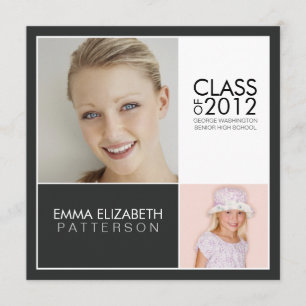 Then Now Modern Block Graduation Party Invitation