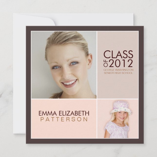 Then Now Modern Block Graduation Party Invitation (Front)