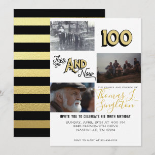 Then & Now Photo Collage 100th Birthday Invitation