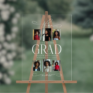 Then & Now Photo Collage Grad Graduate Welcome Acrylic Sign