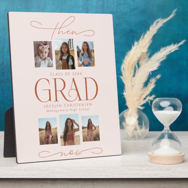 Then & Now Photo Collage Graduation Keepsake Plaque (Side)