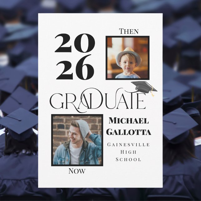 Then & Now Two Photo Graduation Bold Custom Invitation (Creator Uploaded)